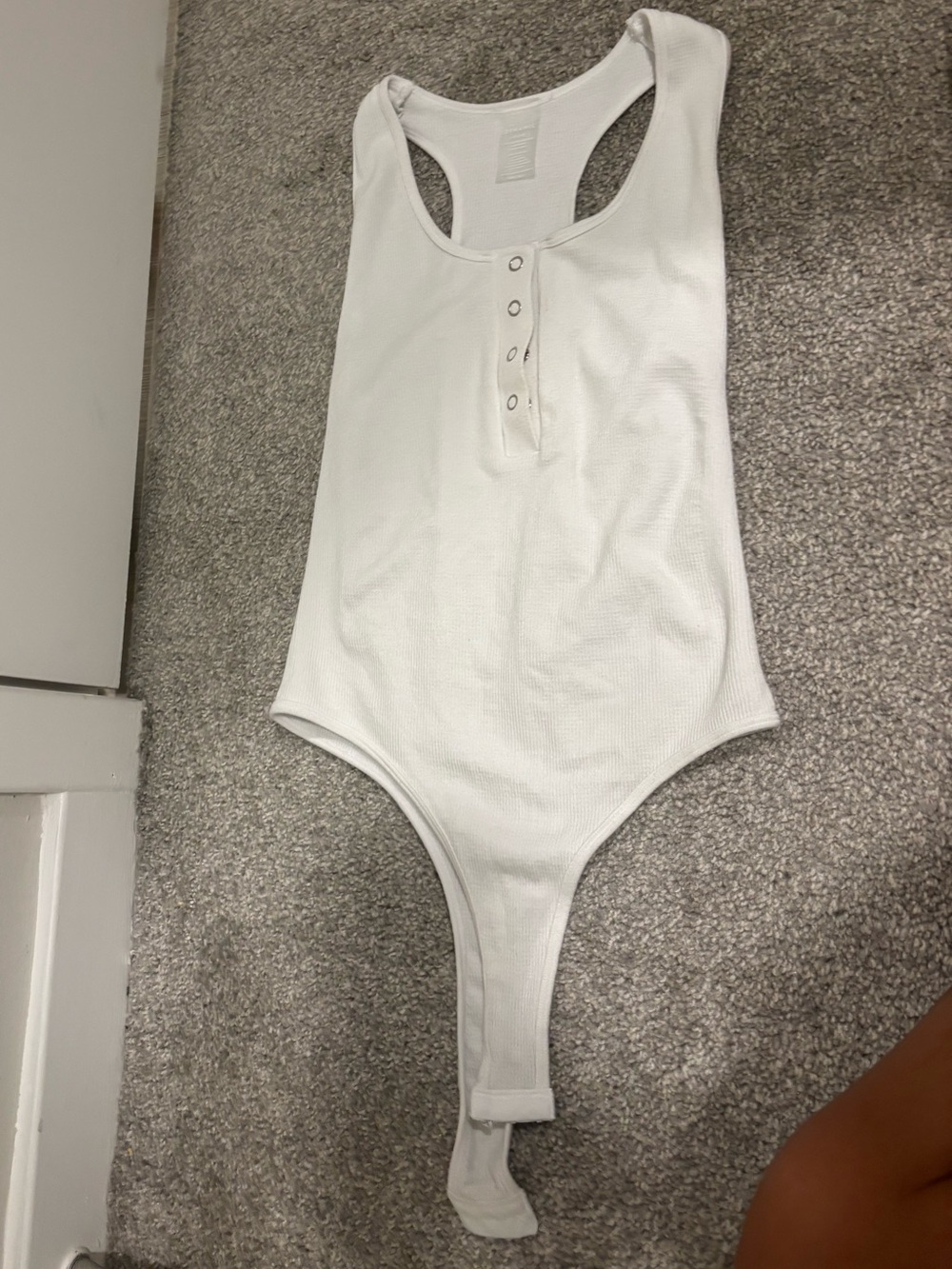 Dynamic Women's White Ribbed Henley Racerback Bodysuit